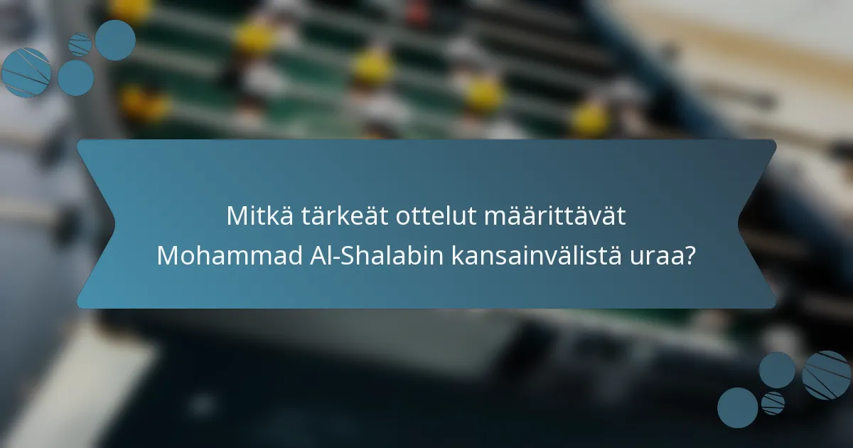 Mitkä tärkeät ottelut määrittävät Mohammad Al-Shalabin kansainvälistä uraa?